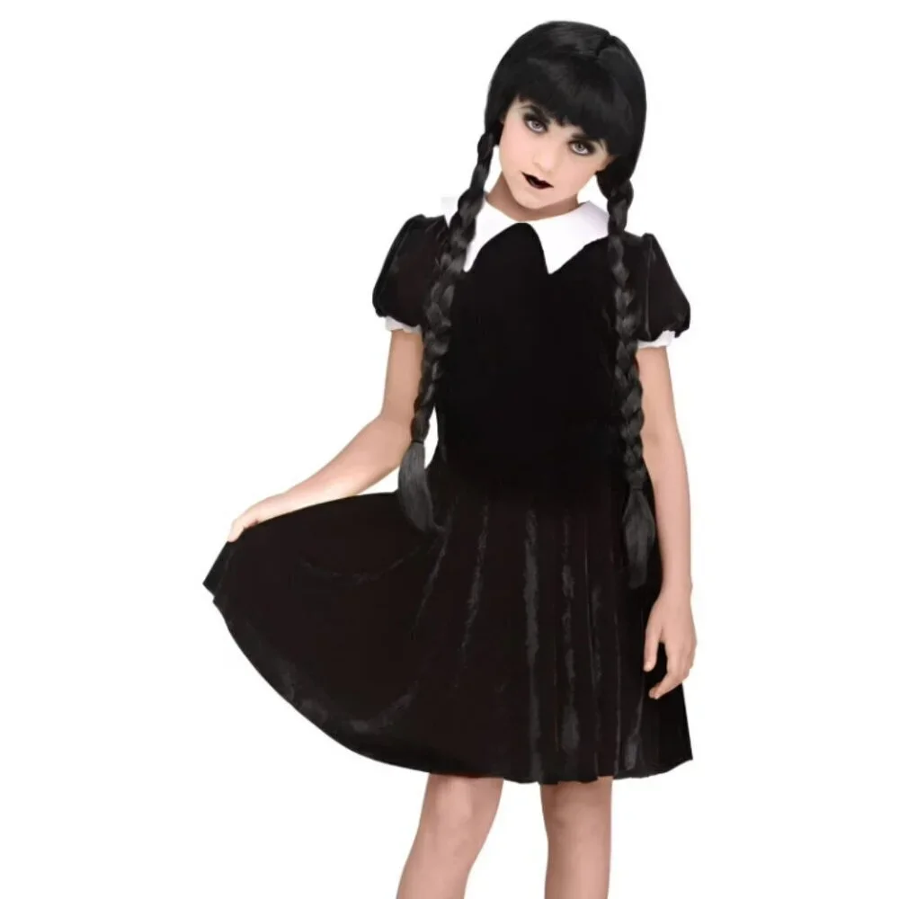 NEW Fun World Gothic Wednesday Addams Dress Girl's Halloween Costume Size Small